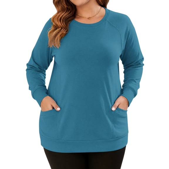 OutfitShow Women Plus Size Sweatshirts Long Sleeve Pocket Shirts Tops,S-5XL