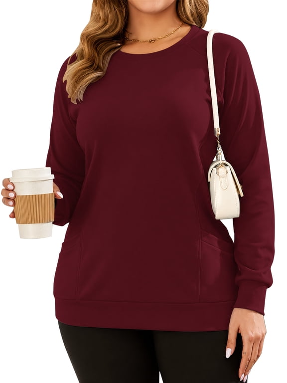 Plus Size Sweatshirts for Women Crewneck Long Sleeve Casual Tunic Tops Lightweight Pullover with Pockets,S-5XL