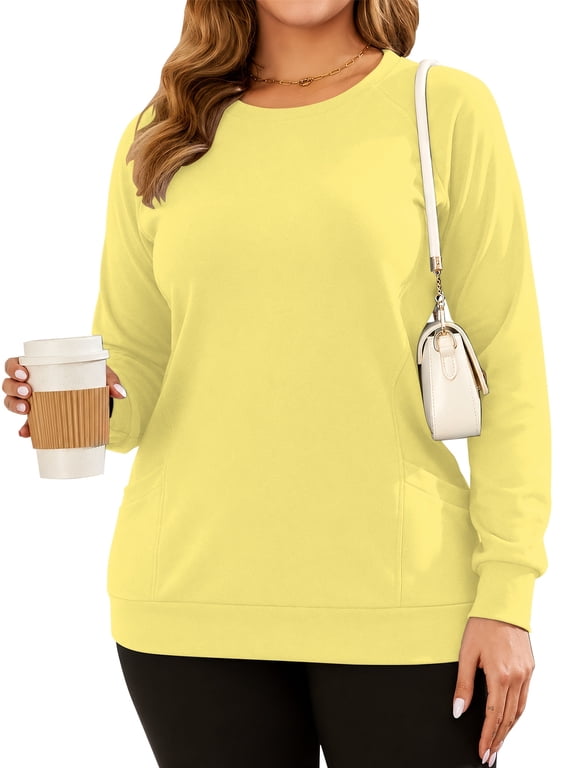 Plus Size Sweatshirts for Women Crewneck Long Sleeve Casual Tunic Tops Lightweight Pullover with Pockets,S-5XL