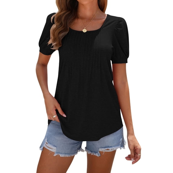OutfitShow Summer Square Neck Tops for Women Puff Short Sleeve Shirts Dressy Casual Tunic Blouses