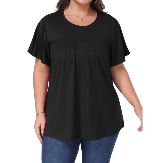 OutfitShow Plus Size Womens Tops Crew Neck Casual Tunic Short Sleeve Shirts Floral Blouses Loose Summer Tops