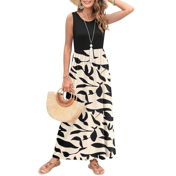 OutfitShow Women Summer Dress Sleeveless Loose Casual Long Maxi Dresses with Pockets