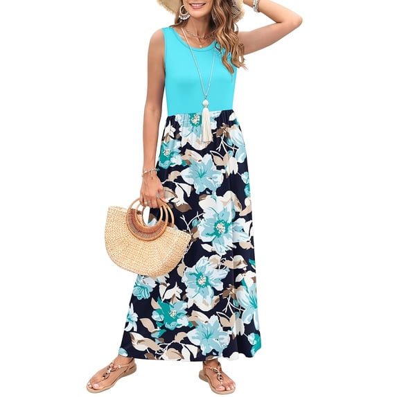 OutfitShow Women Summer Dress Sleeveless Loose Casual Long Maxi Dresses with Pockets