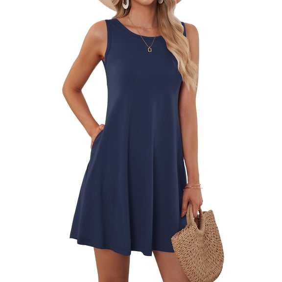 OutfitShow Summer Dresses for Women Casual Sleeveless Sundresses Floral Beach Short Dress with Pockets