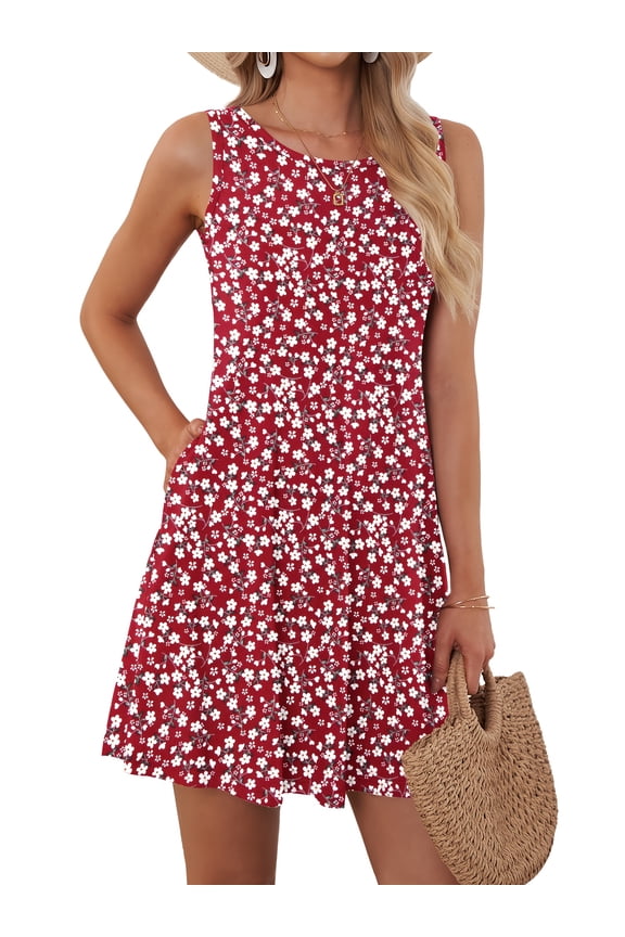 Summer Dresses for Women Casual Sleeveless Sundresses Floral Beach Short Dress with Pockets