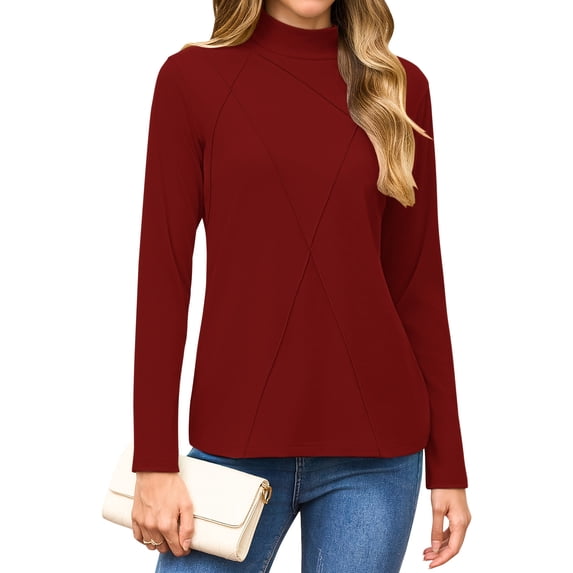 OutfitShow Womens Mock Turtleneck Long Sleeve Shirts Tunic Tops Women Plain Thermal T-Shirts