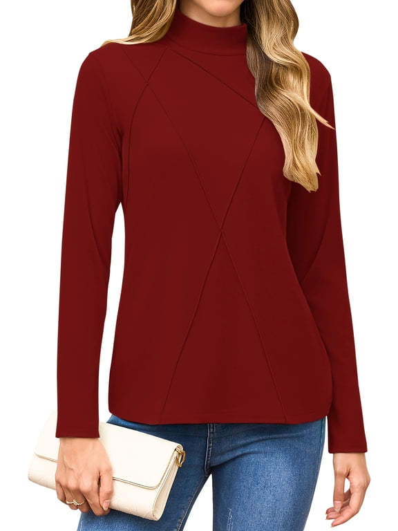 Womens Mock Turtleneck Long Sleeve Shirts Tunic Tops Women Plain Thermal T-Shirts