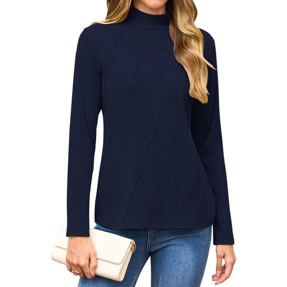 OutfitShow Womens Mock Turtleneck Long Sleeve Shirts Tunic Tops Women Plain Thermal T-Shirts