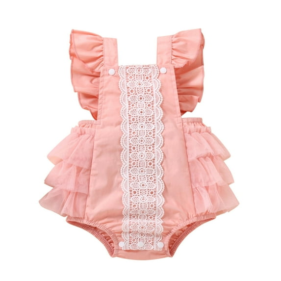 Outfits Baby Girl Cute Letter Embroider Ruffle Sleeveless Romper Bodysuit Baby Girls Clothes for 9-12 Months