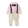 thumbnail image 1 of Outfits for Boys Girls, Gentleman Outfit for Boys Striped Shirt with Bowtie + Long Suspender Pants Sets, Toddler Kids 1st Christmas Clothes (4 Years, Pink), 1 of 3