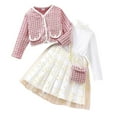 thumbnail image 1 of Girls Clothes Girls Dress Outfits Sets 3 Piece, Long Sleeve Plaid Cardigan High Neck Stars Mesh Layered Dress & Crossbody Bag, 2-7T (3 Years, Red), 1 of 1