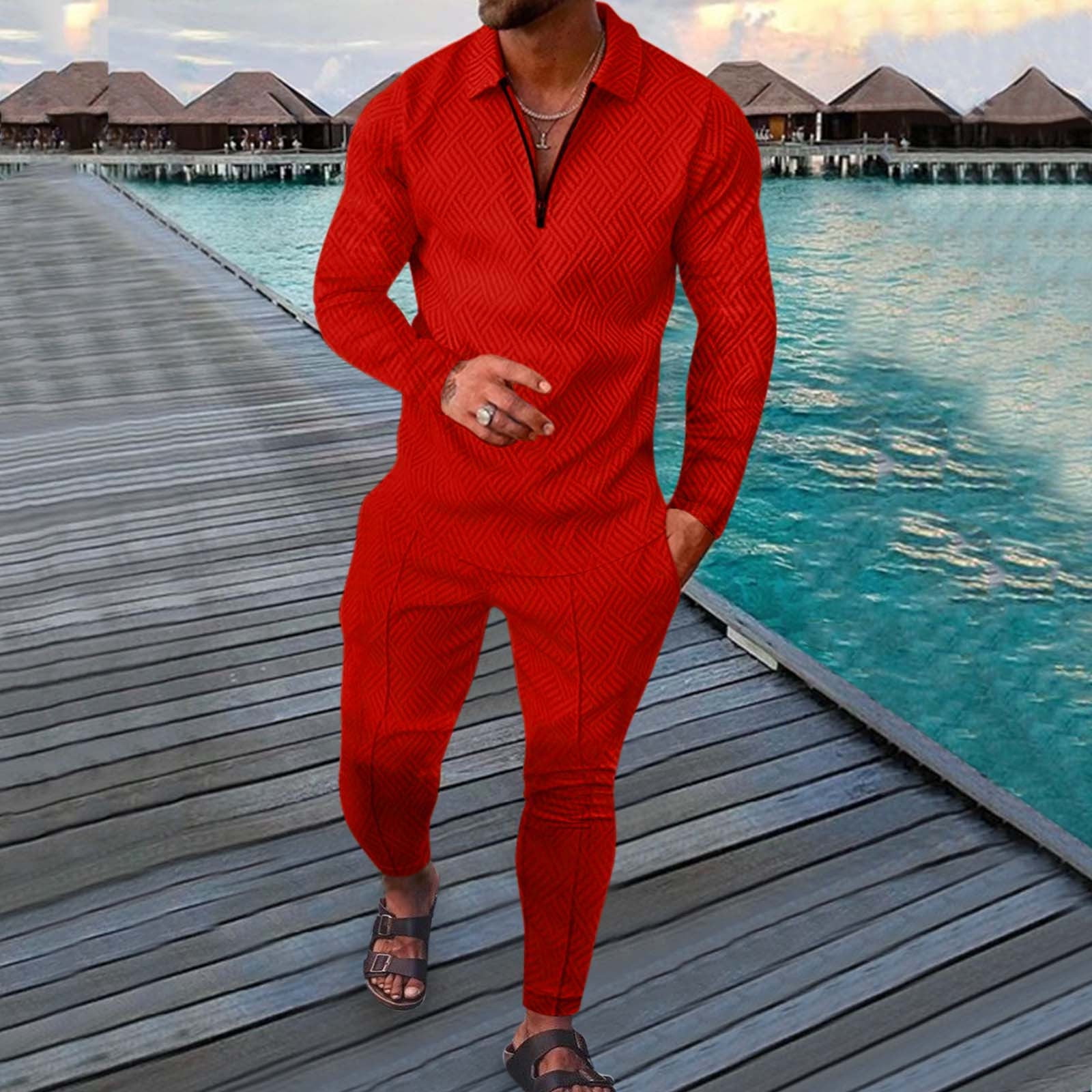 Outfits For Men Male Casual Striped Print Two Piece Suit