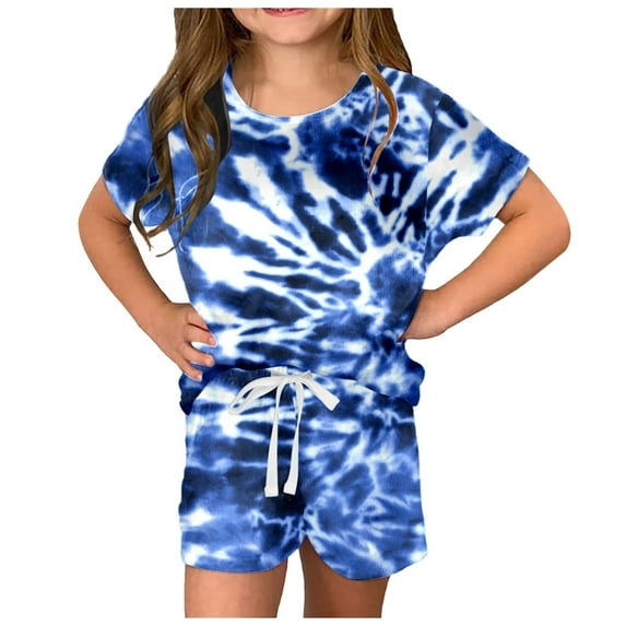 Outfits for Girls 14/16 Girls Summer T Shirt And Shorts Set With Side Pockets Shorts Set Girls Music Lover Shirt And Shirts Set Back to School Outfits for Girls Z01-Sky Blue, 120