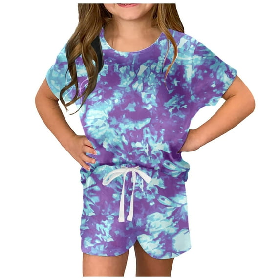Outfits for Girls 14/16 Girls Summer T Shirt And Shorts Set With Side Pockets Shorts Set Girls Music Lover Shirt And Shirts Set Back to School Outfits for Girls Z03-Purple, 150