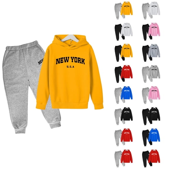 Outfits for Girls Girl Sets Children Kids Casual Letter Printed Long Sleeve Hoodie Pullover Sweatshirt Tracksuit Jogger Sweatpants Unisex 2 PC Sweatsuit Set