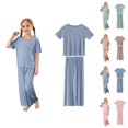 thumbnail image 1 of Outfits for Girls Girls' Clothing Sets Girls Summer Outfits Soft Ribbed Round Neck Short Sleeve Long Pants Set Casual Comfortable Loungewear For Toddler And Kids, 1 of 6