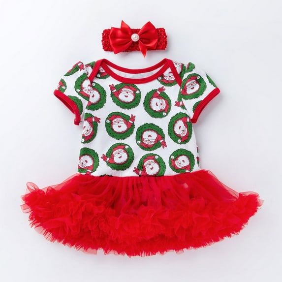 Outfits for Girls Size 0-3Month Toddler Infant Toddler Christmas Printed Short Sleeve Romper Skirt with Headband 2Pc Children Suit Girls Clothing Set Watermelon Red