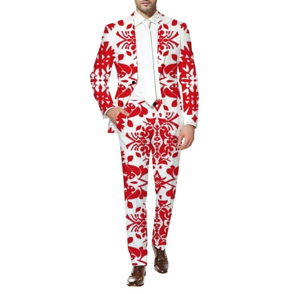 Outfits for Men Christmas Print Men's Suit Set Stylish Holiday Outfit For Parties And Celebrations Men Suit Slim Fit Big Mens Suits Jacket Slim Fit Suits Casual One Button Red 3XL