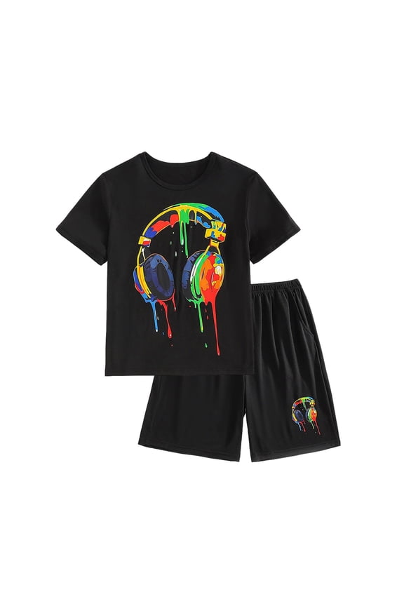 Outfits Set Outfit Set Boys Simple Comfy Versatile Design Basic Daily Outfit Loose Relaxed Easy Fit All Day Wear Kids Outdoor Play Casual Daily Clothes Black 4T