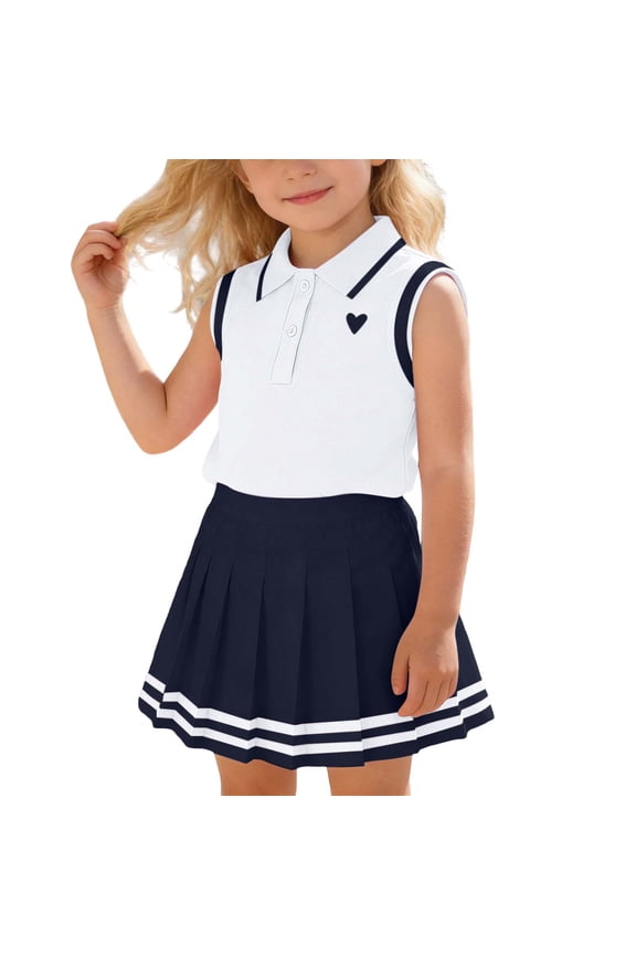 Outfits Set Outfit Set Girls Preppy Classic Stylish Design Pleated Skirt Casual Set School Trendy Style School Wear Campus Daily Casual Fashion Clothes White 4T-5T
