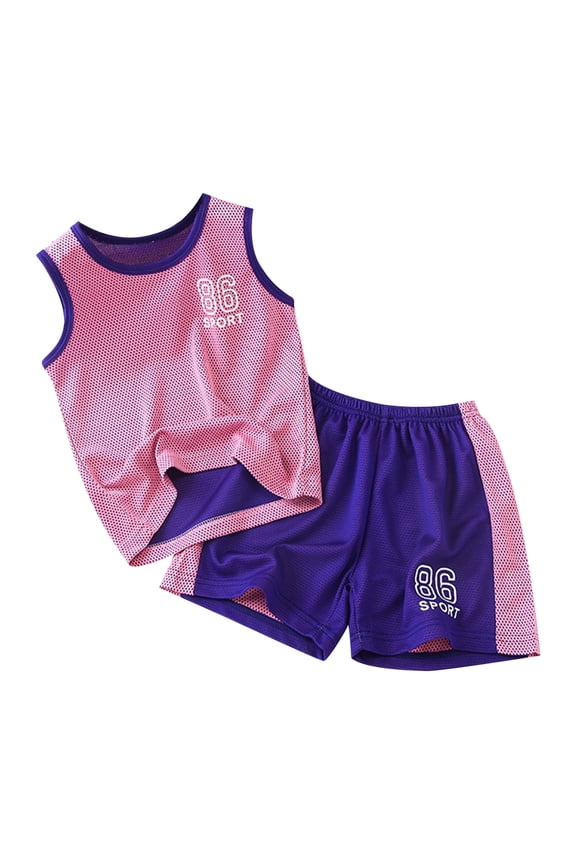Outfits Set Outfit Set Kids Quick Dry Sports Tee Match Athletic Shorts Ball Sport Suit Breathable Elastic Fabric Game Wear Kids Basketball Football Outdoor Sport Clothes Purple 2T-3T