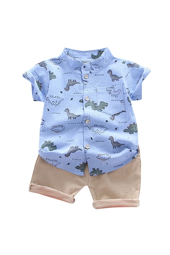 Outfits Set Outfit Set Toddler Boys Cute Cartoon Dinosaur Design Printed Casual Short Set Lively Simple Style Play Wear Baby Kids Summer Outdoor Daily Leisure Clothes Blue 3T-4T