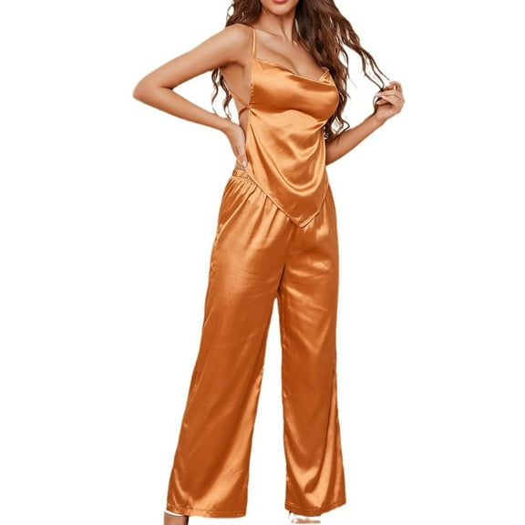 Outfits for Women 2 Piece Sets Elegant Women's Summer Solid Color Desire Suspender Bellyband Pants Two-Piece Home Outfit Pants Outfits for Women 2 Piece Sets Spring Orange M
