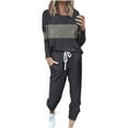 thumbnail image 1 of Outfits for Women 2 Piece Sets Going out New Women's Color Block 2 Piece Tracksuit Crewneck Long Sleeve Tops Long Sweatpants Outfits Lounge Sets Dark Gray XL, 1 of 7