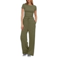 thumbnail image 1 of Outfits for Women 2 Piece Sets Women's 2 Outfits Sets Ruched Short Sleeve Tops and High Waisted Wide Leg Pants Tracksuit Sets Women 2 Piece Outfits Green Xl, 1 of 4