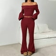 thumbnail image 1 of Outfits For Women 2 Piece Off Shoulder Long Sleeve Cropped Top Wide Leg Workout Gym Lounge Travel Matching Pants Sets Fashion Y2k Outfits 2025 Fashion, 1 of 8