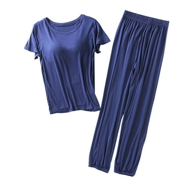 Outfits for Women Plus Size Womens Solid Color Round Neck Short-Sleeved Top with Built in Bras One Shorts Home Wear Set Women Linen Sets 2 Piece Outfits Christmas Outfit