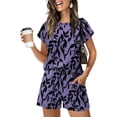 thumbnail image 1 of Outfits Women's Summer Two Piece Shorts Set Leopard Print Round Neck Short Sleeve Tops and Pocket Shorts Set Home Leisure, 1 of 5