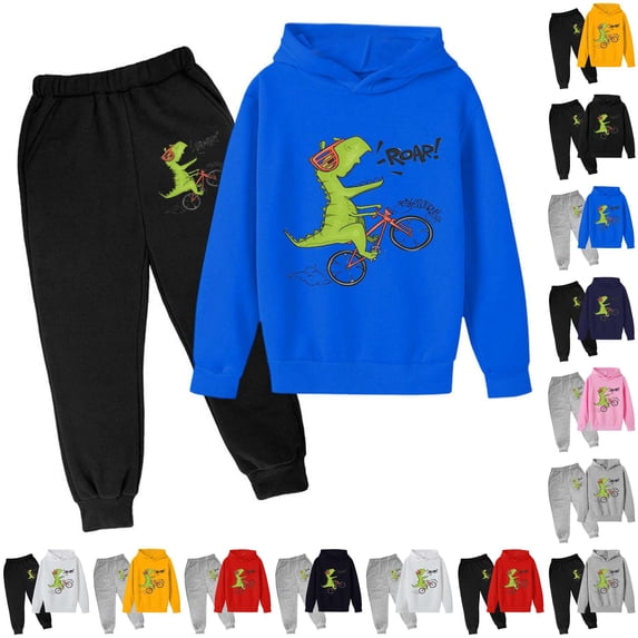 Outfits for Big Boys Casual Cute Printed Long Sleeve Tops and Pants Autumn and Winter Children's Hoodie Set Size 11-12T ,Green