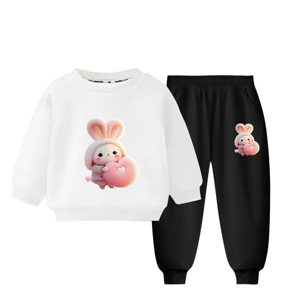 Outfits for Boys Girls, Baby Boy Clothes Fashion Sweatshirt & Sweatpant Girl Outfits Toddler 2 Piece Pant Sets for Kids 3-10 Years (6-7T, White 02)