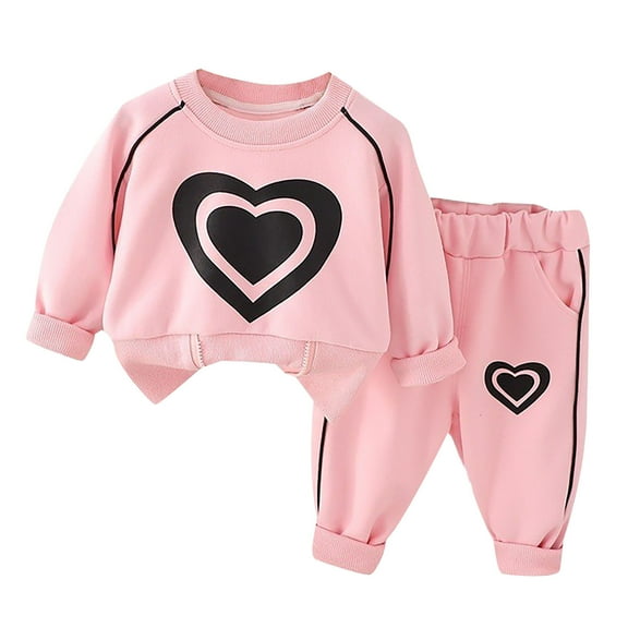 Outfits for Boys Girls, Boys Girls Sweatsuits Love Heart Print Crewneck Sweatshirt & Jogger Pant Sets 2 Piece Fall Winter Outfits (2 Years, Pink)