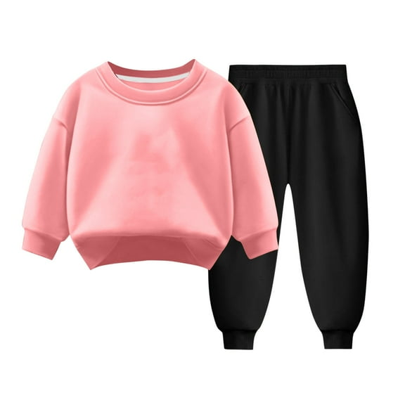 Outfits for Boys Girls, Fall Outfits for Boys Girls 3 4 5 6 7 8 9 Years Old Warm Cotton Crew Neck Long Sleeve Pullover & Pant 2 Piece Sets (4T, Pink)