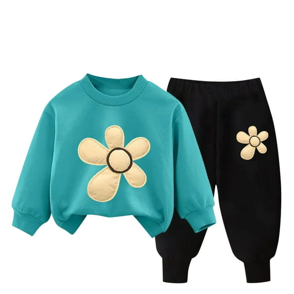 Outfits for Boys Girls, Sweatsuits for Girl Boy Fall Winter Outfits Cotton Cute Printed Long Sleeve Top & Jogger Pants 2 Piece Set (5-6T, Sky Blue)