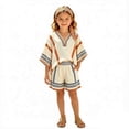 thumbnail image 1 of Outfits for Girls 2 Piece Bohemian Loose Fit Graphic Print V-Neck 3/4 Sleeve T-Shirt And Shorts Everyday Wear Baby Girls' Clothing Sets, 1 of 5