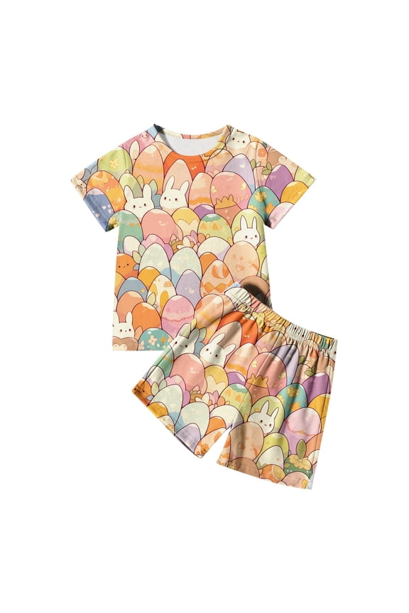 Outfits for Girls Easter Day Kids Boys Cute Rabbit Chicken Graphic Short Sleeve T Shirt Top And Shorts Pants Set Clothes