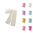 thumbnail image 1 of Outfits for Girls Girl Set Baby Girl Clothes Toddler Girl Summer Outfits Sleeveless Ruffle Halt Er Tops Wide Leg Pants Kids Clothing Set, 1 of 5