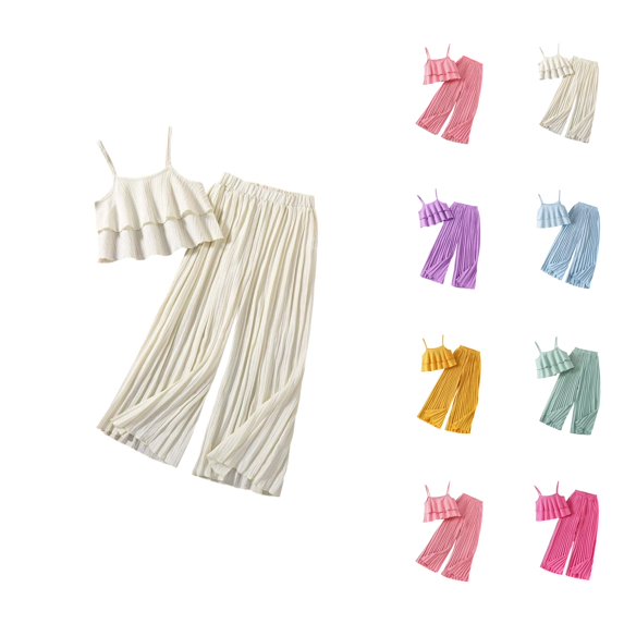 Outfits for Girls Girl Set Baby Girl Clothes Toddler Girl Summer Outfits Sleeveless Ruffle Halt Er Tops Wide Leg Pants Kids Clothing Set