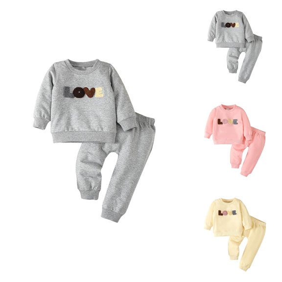 Outfits for Girls Girls' Clothing Sets Toddler Boys Girls Long Sleeve Letter Embroider T Shirt Pullover Tops Pants Outfits