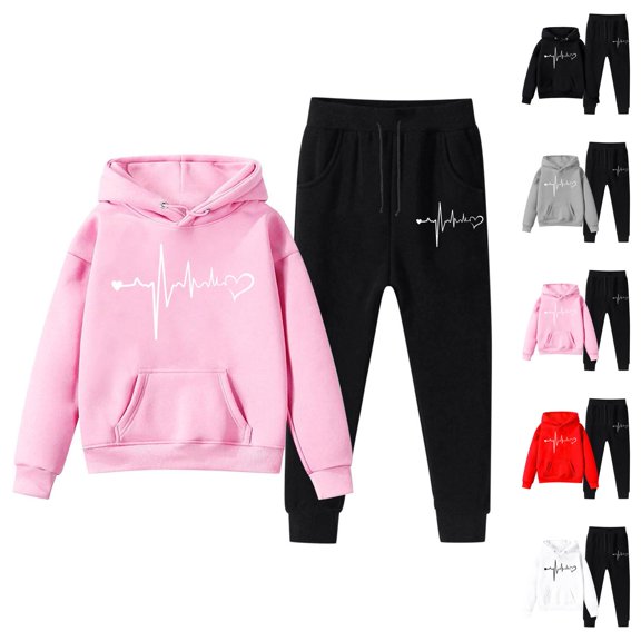 Outfits for Girls Girls Set Sweatshirt Girls Kids Boys Kids Hooded Tracksuit Unisex Two Piece Outfits Hoodie Sweatshirt Sweatpants Set