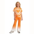 thumbnail image 1 of Outfits for Girls Size 7-8Y Crew Short Sleeve Tie Dye Heart Top with Flare Pants Kids Fall Spring Trendy Set, 1 of 3