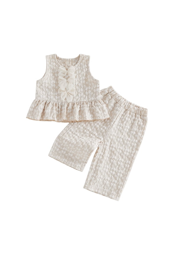 Outfits for Girls Toddler Girls Spring Outfit Peter Pan Collar Sleeveless Plaid Vest Tops Elastic Waist Pants Set Kids Summer Clothes,Beige