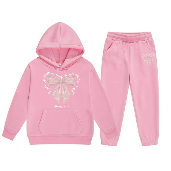 Outfits for Girls Winter Hoodie Joggers Pants Sets Bowknot Print Fall Clothing Sets