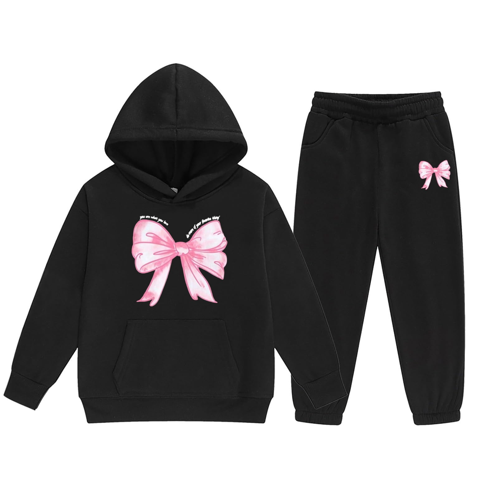 Outfits for Girls Winter Hoodie Joggers Pants Sets Bowknot Print Fall Clothing Sets