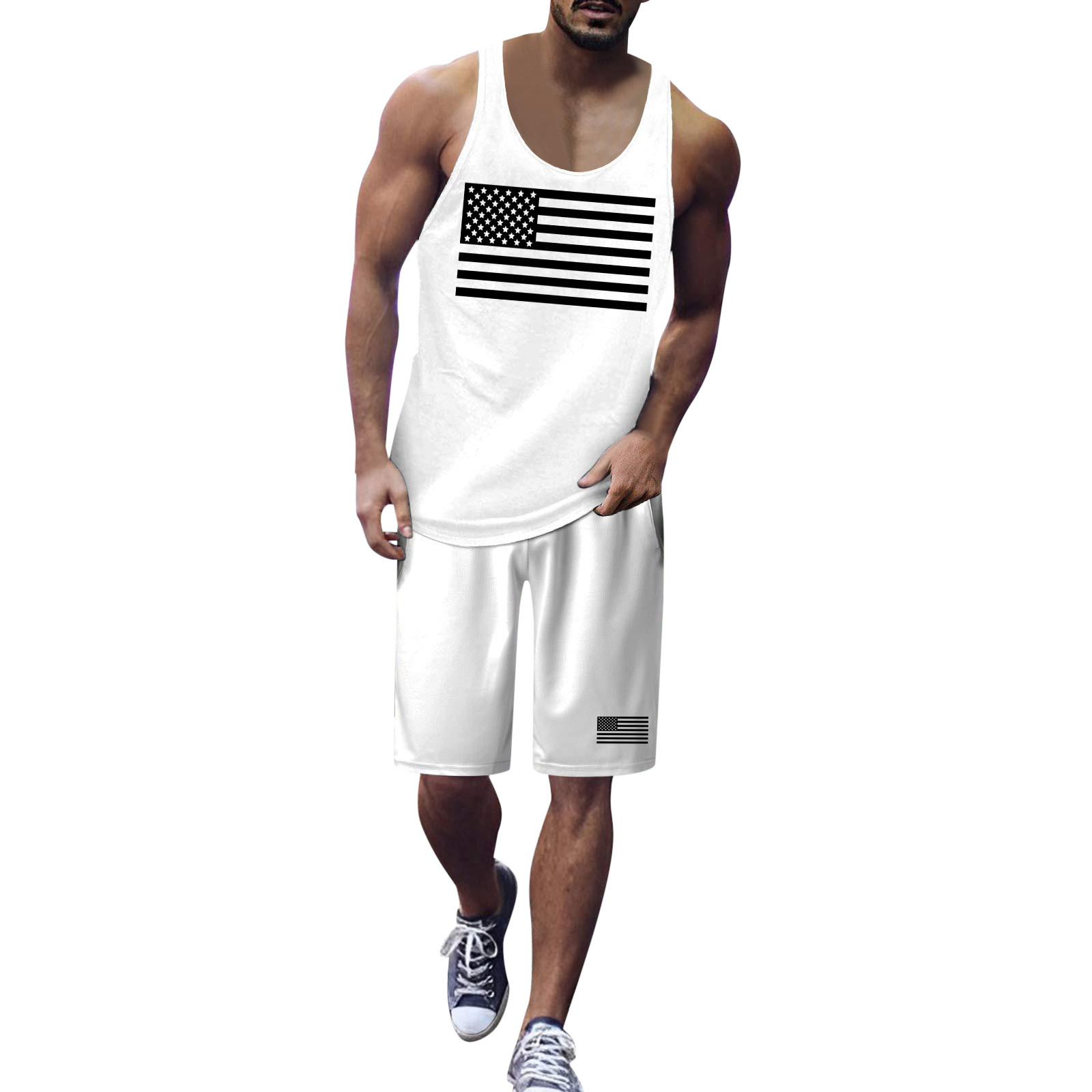 Outfits for Men Independence Day Flag Digital 3D Printed Vest Shorts ...