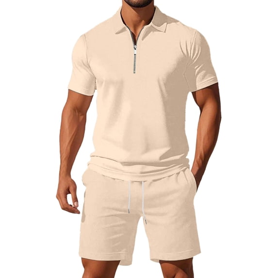 Outfits for Men Short Sleeve Lightweight Daily Wear 2 Piece Sets Solid Color Loose Fashion Track Suits Activewear Clothing Khaki Size Khaki