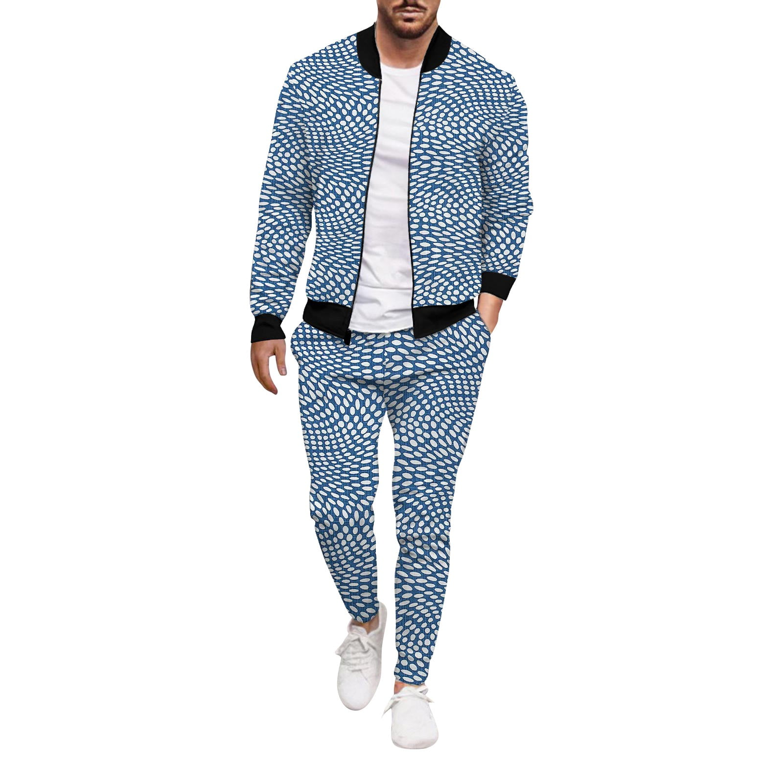 Outfits for Men Winter Casual Street Woven Jacket Pants Dot Two Piece ...